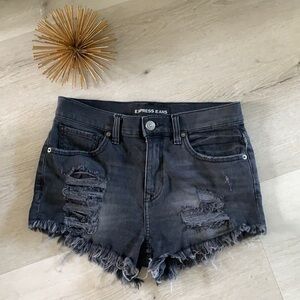 Express Jeans Black Distressed Jean Short Shorts‎